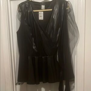 Black Asymmetrical Wrap Peplum Blouse
